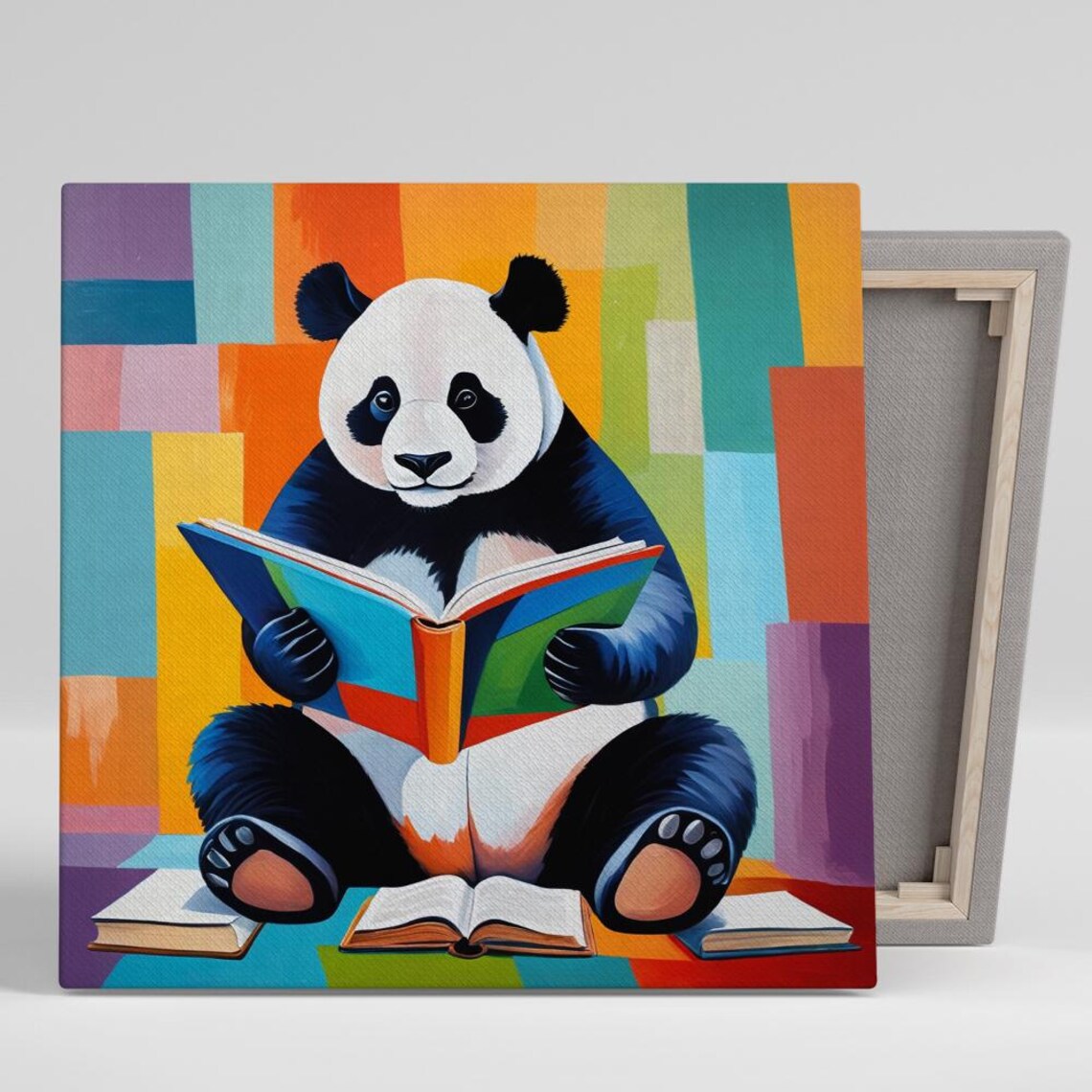 Bookworm Pandas Rainbow Adventure Art Print, Whimsical