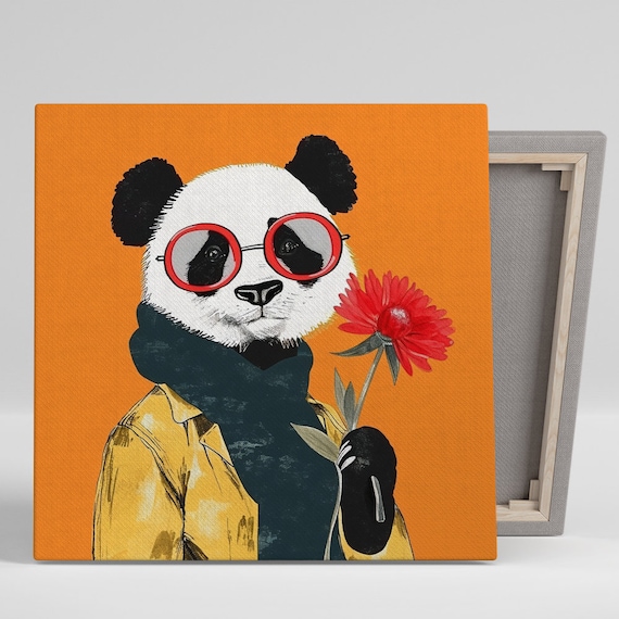 Hipster Panda Flower Power Whimsical Pop Art Print