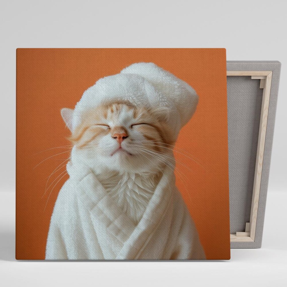 Zen Cat Spa Bliss, Whimsical Minimalist Art Print