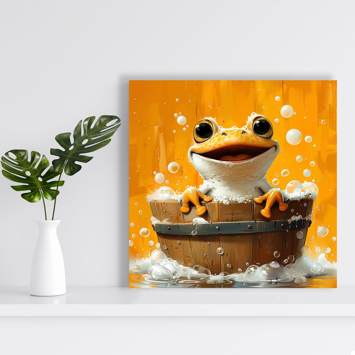 Frog Bubble Bath Whimsical Animal Poster, Children's Room - Image 2