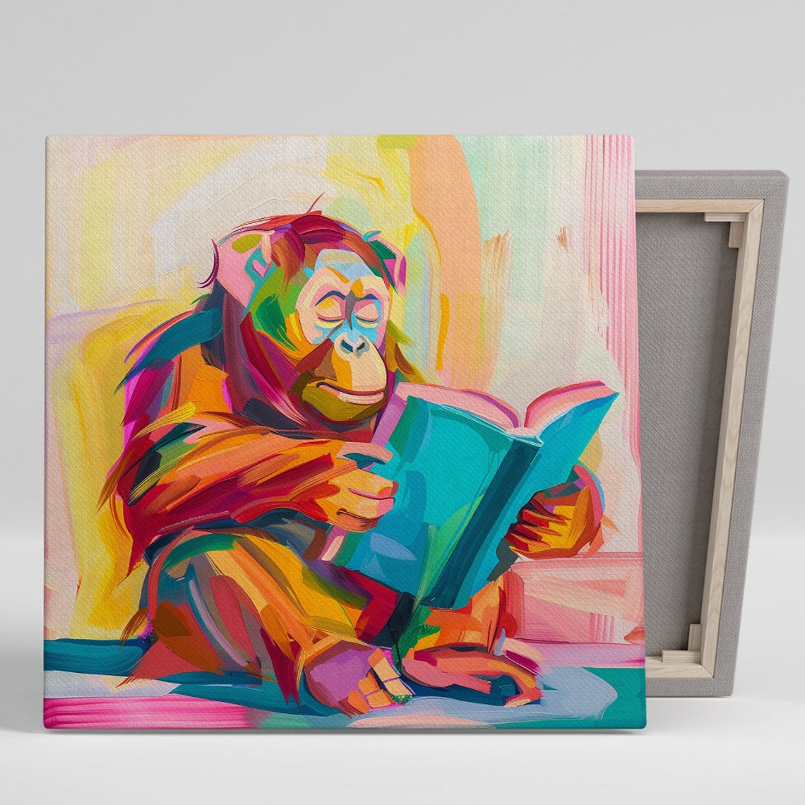 Orangutan Reading Colorful Book Vibrant Pop Art Jungle Reader Poster