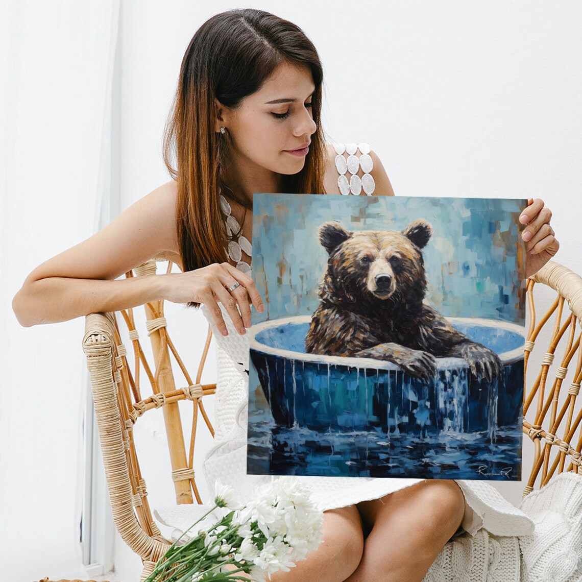 Grizzly Bear in Bathtub Nursery Wall Art Print - Image 5