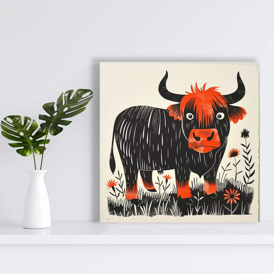 Highland Cow Whimsical Rustic Farmhouse Wall Art Print - Image 2