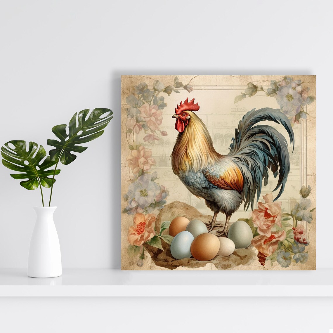 French Country Rooster, Vintage Farmhouse Art Print - Image 2