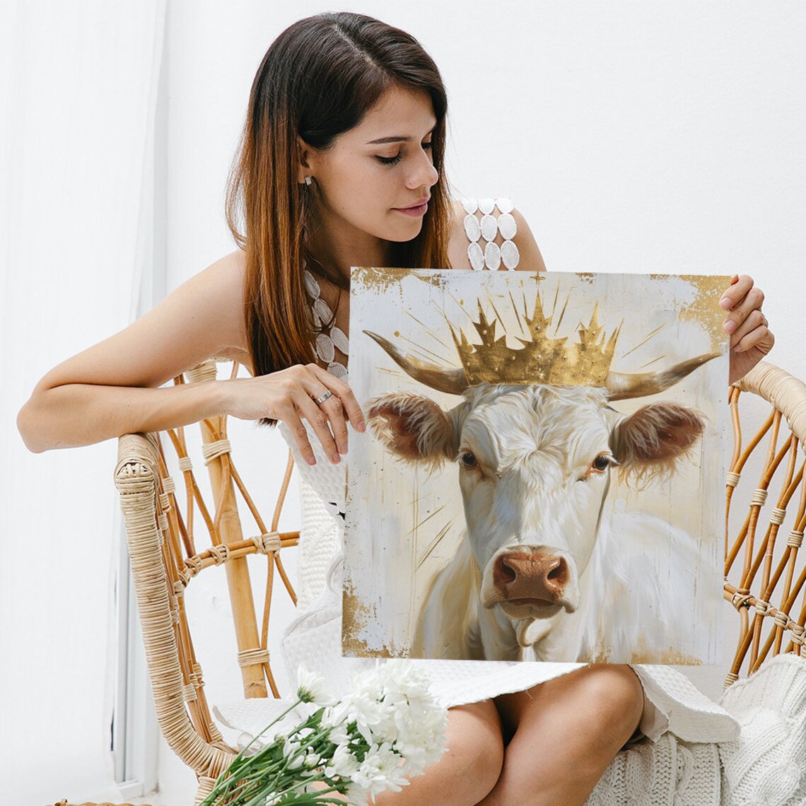 Cow Art Print, Contemporary Rustic Living Room Decor - Image 3