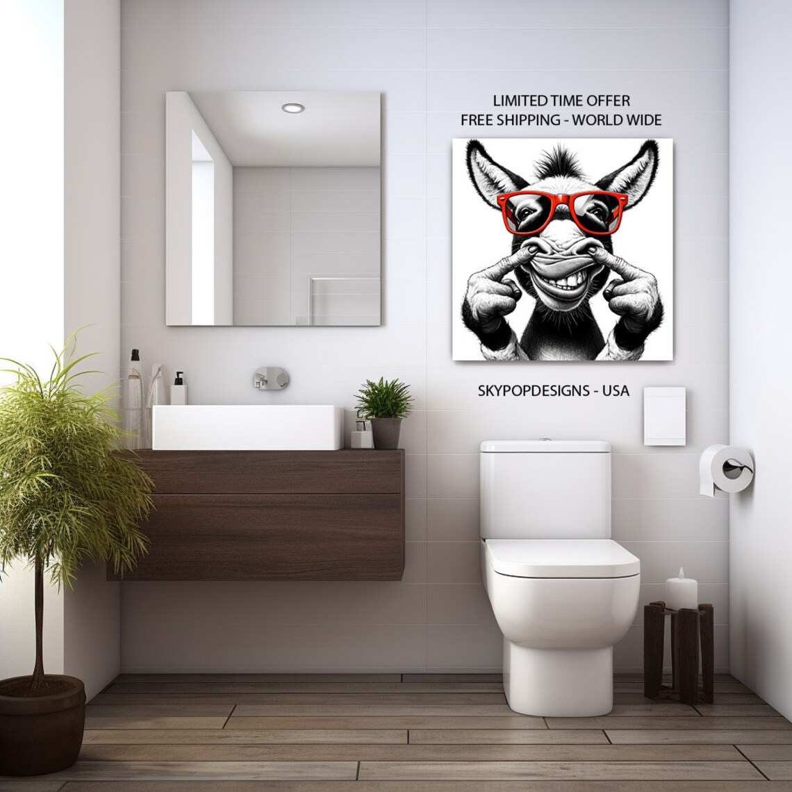 Whimsical Donkey Teasing Poster, Modern Bathroom Decor - Image 2