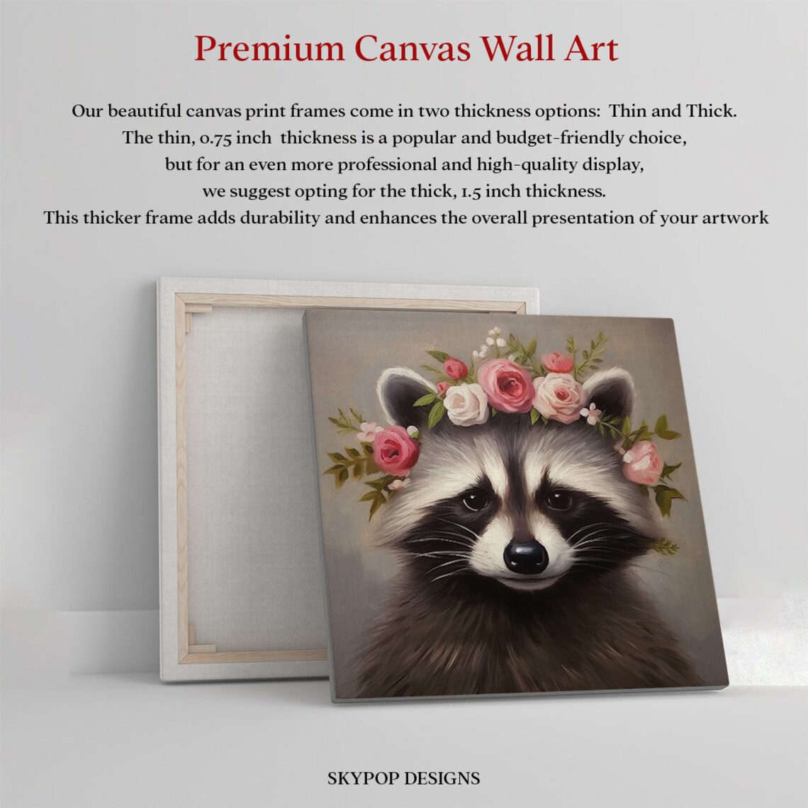 Baby Raccoon Pink Rose Crown Poster Soft Floral Nursery Kids Room Wall Art - Image 3