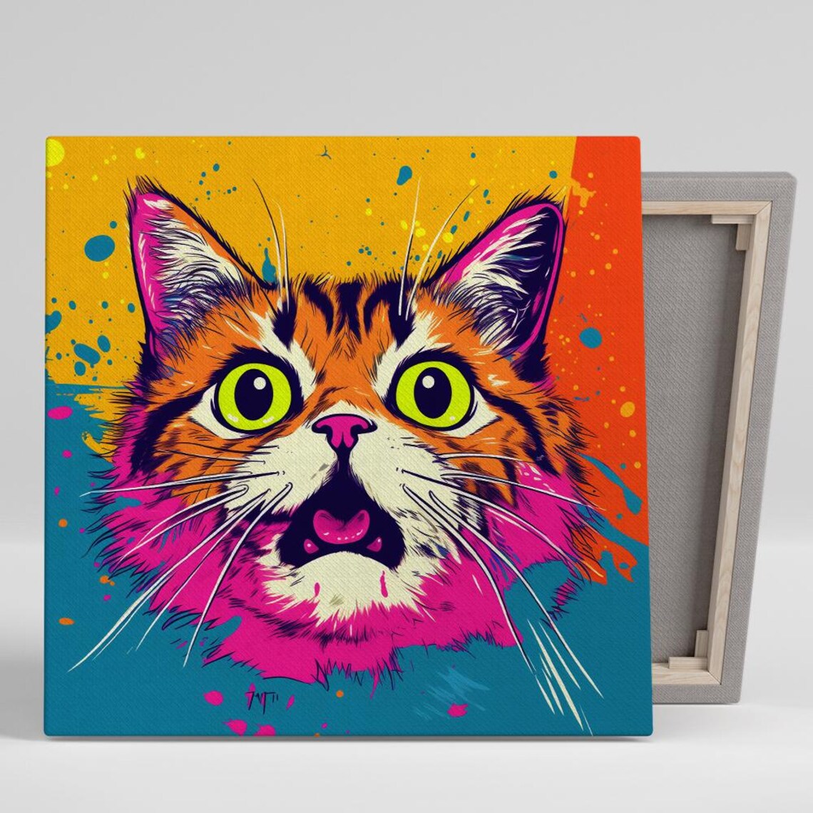 Psychedelic Pop Art Cat Face With Big Green Eyes Bold Colors Poster - Image 3