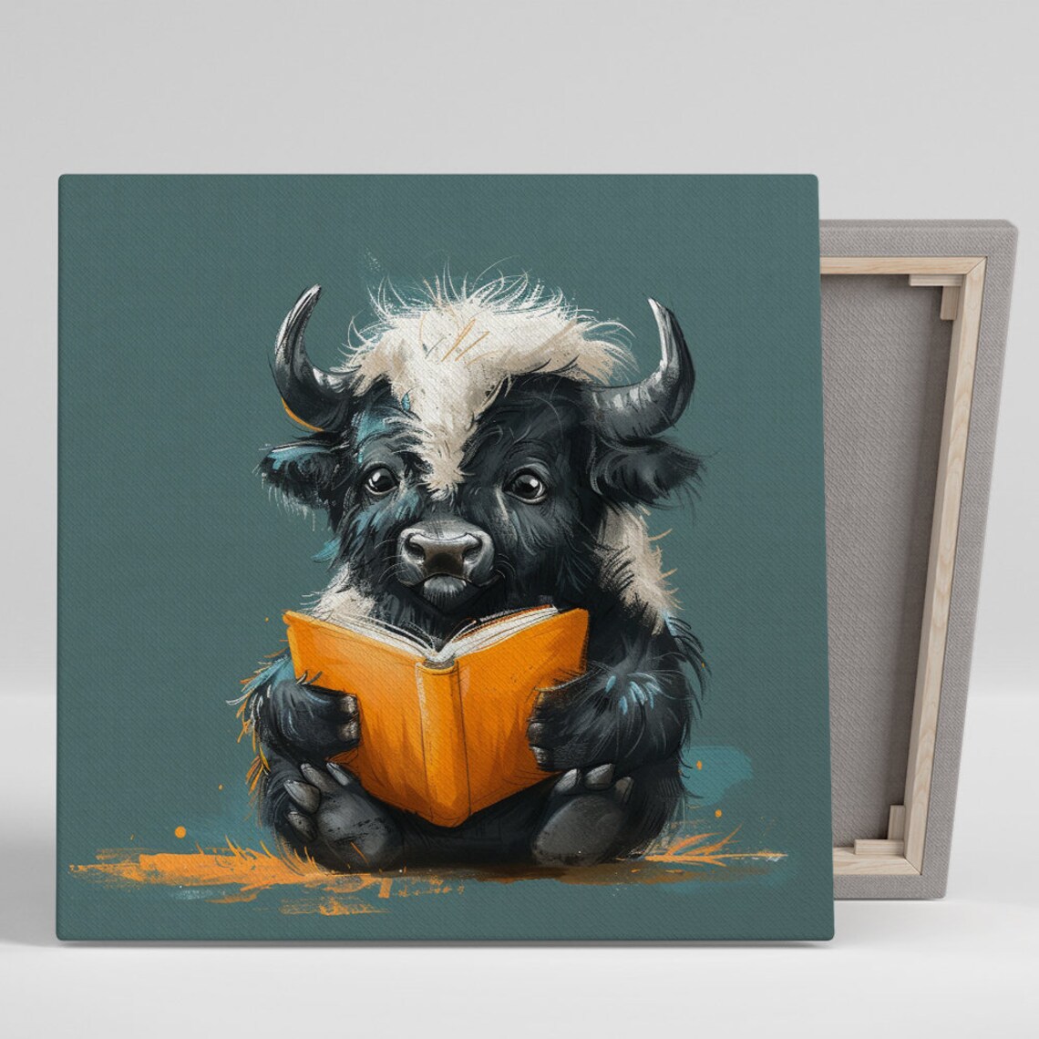Bison Bookworm Whimsical Animal Contemporary Art Print