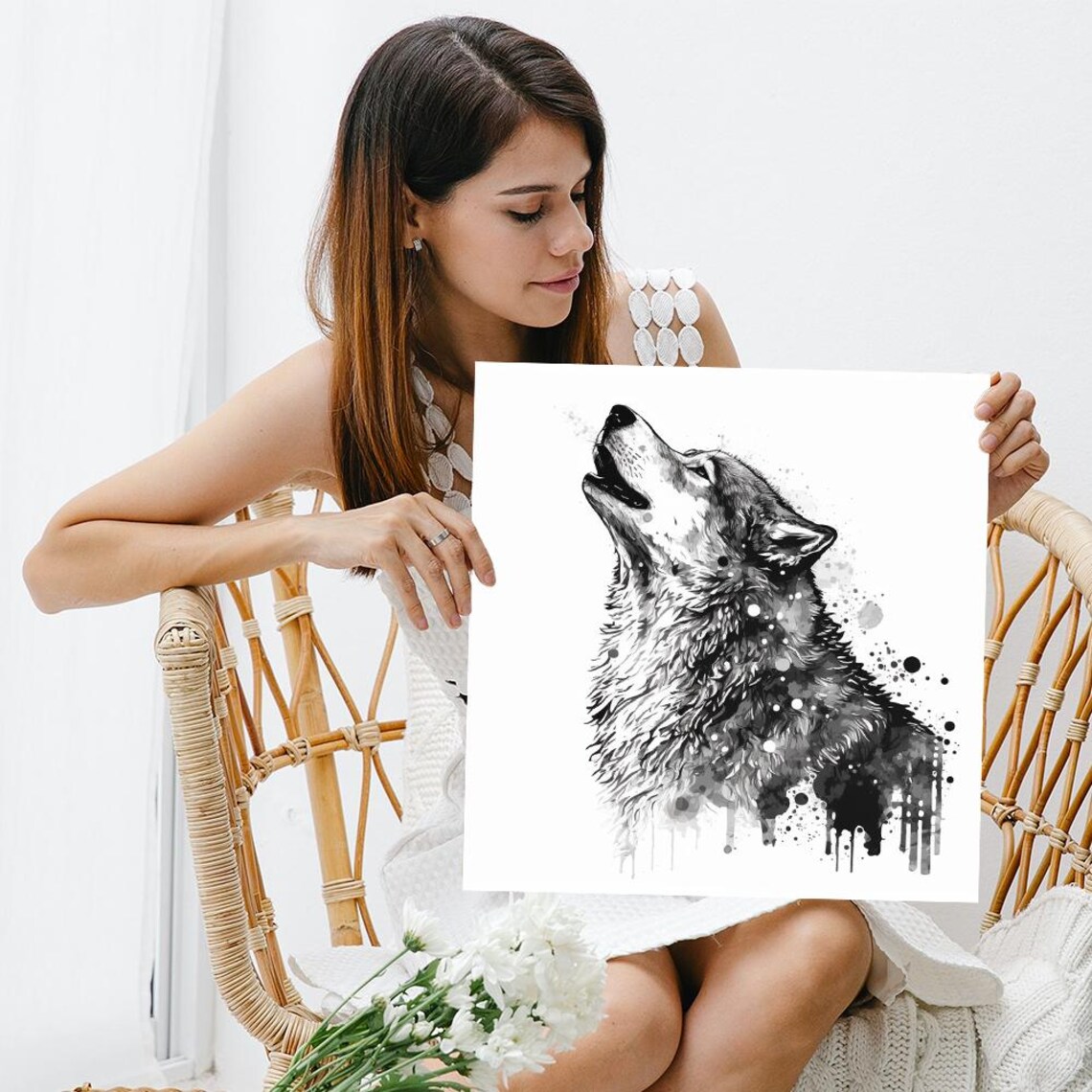 Howling Wolf Minimalist Nature Wall Art Print - Image 3