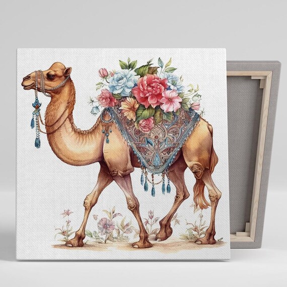 Camel Blooming Desert Caravan Art Or Poster Whimsical Nature Decor Childrens Room Living Room Office Wall Art Bohemian Rustic