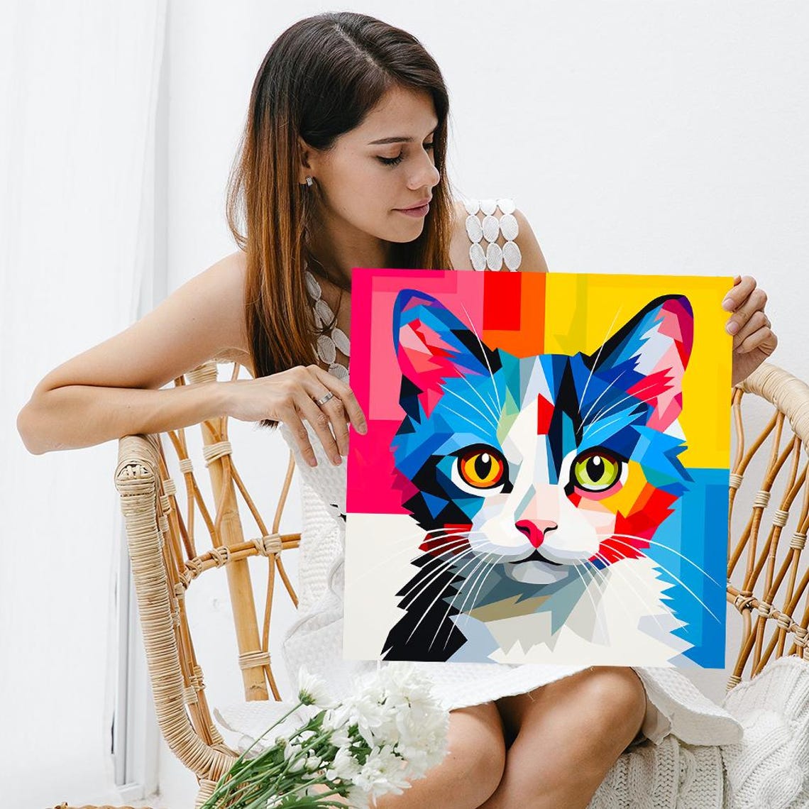 Geometric Multicolor Cat Pop Art Poster Bold Animal Wall Decor Print - Image 3