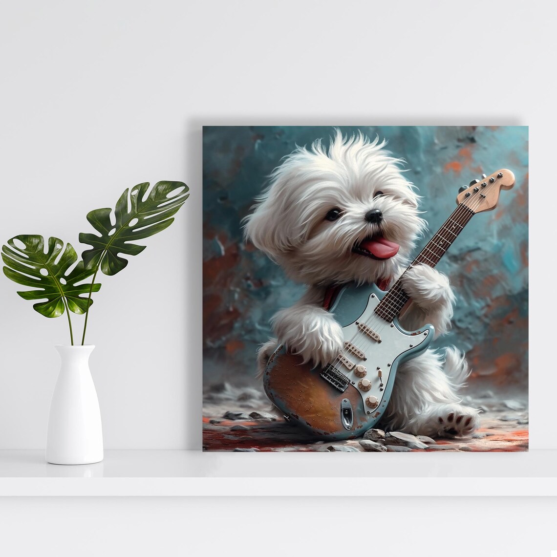 Whimsical Maltese Dog Art Print, Animal Music Decor - Image 2