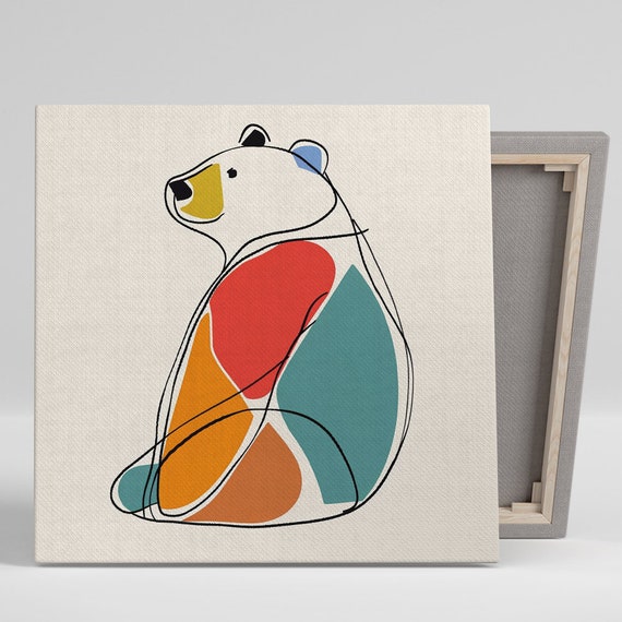 Geometric Bear Abstraction Art Or Poster Minimalism Decor Living Room Nursery Childrens Room Office Red Blue Orange Teal