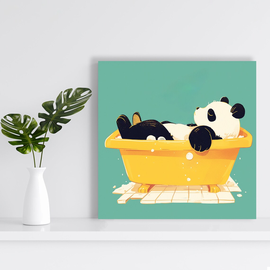 Bathing Panda Bliss, Whimsical Animal Art Print - Image 2