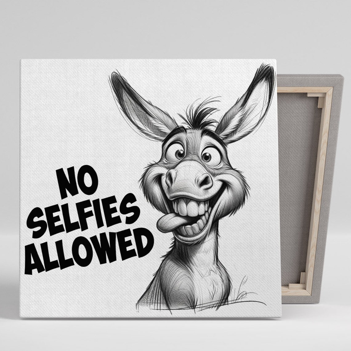 No Selfies Allowed Grinning Donkey Funny Quote Bathroom Animal Poster
