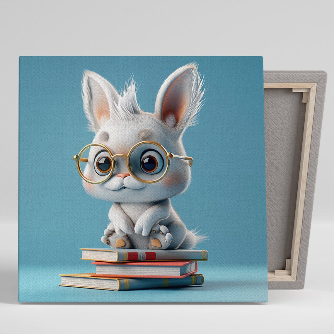 Cute Baby Bunny Glasses Sitting On Books Scholarly Animal Poster