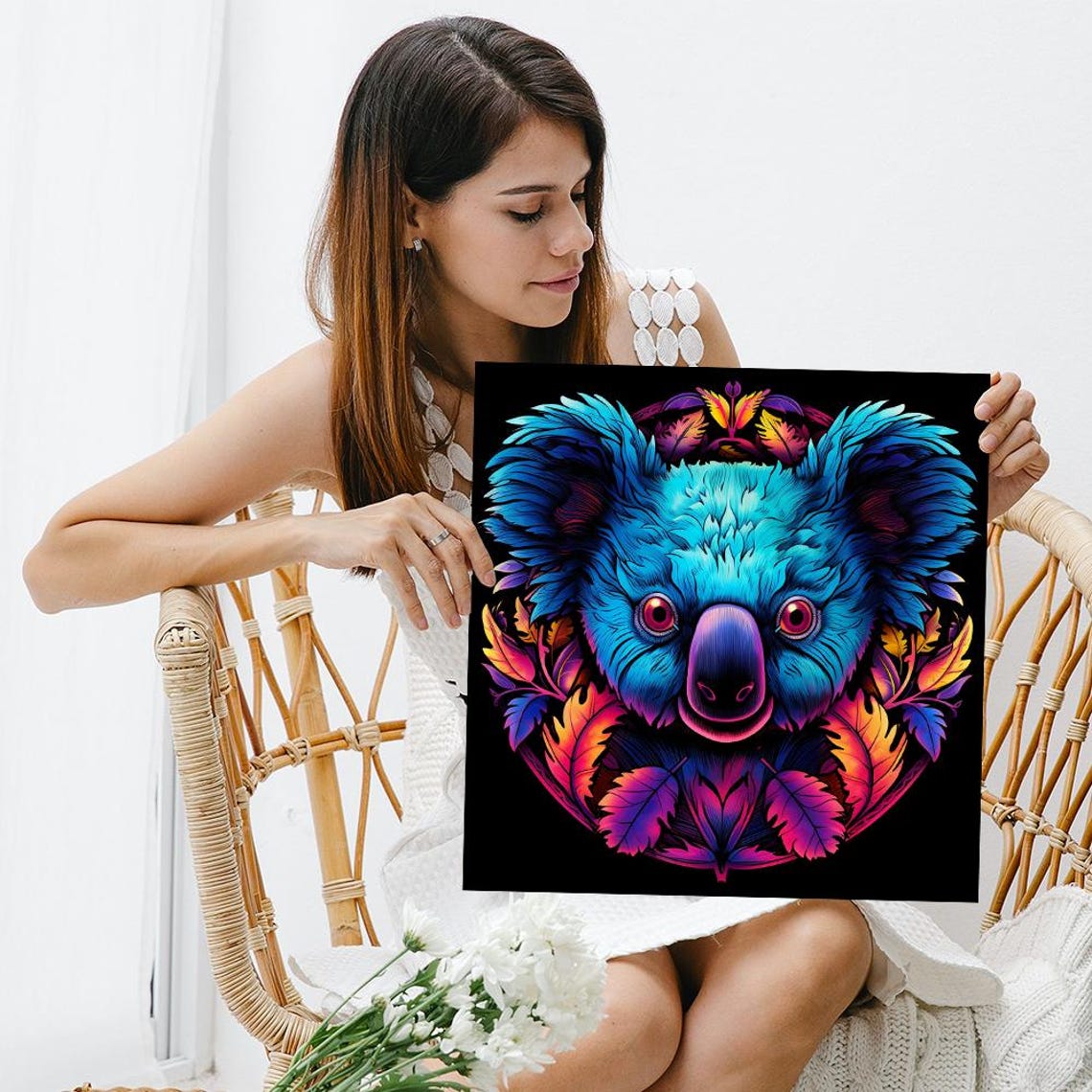 Neon Koala Dreamscape Blue Pink Pop Style Cute Animal Portrait Poster - Image 3