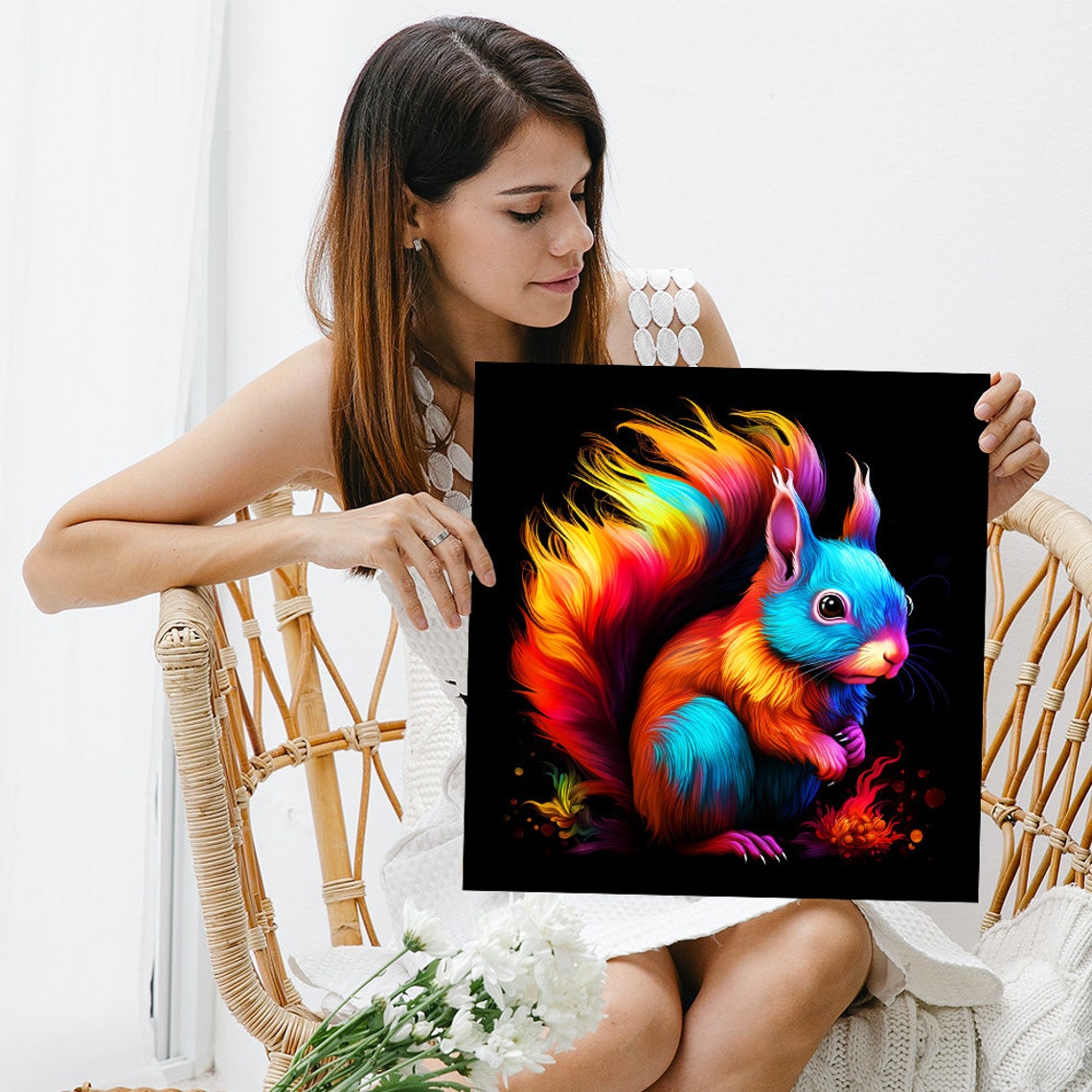 Rainbow Colorful Squirrel Black Background Vibrant Wall Art Poster - Image 3