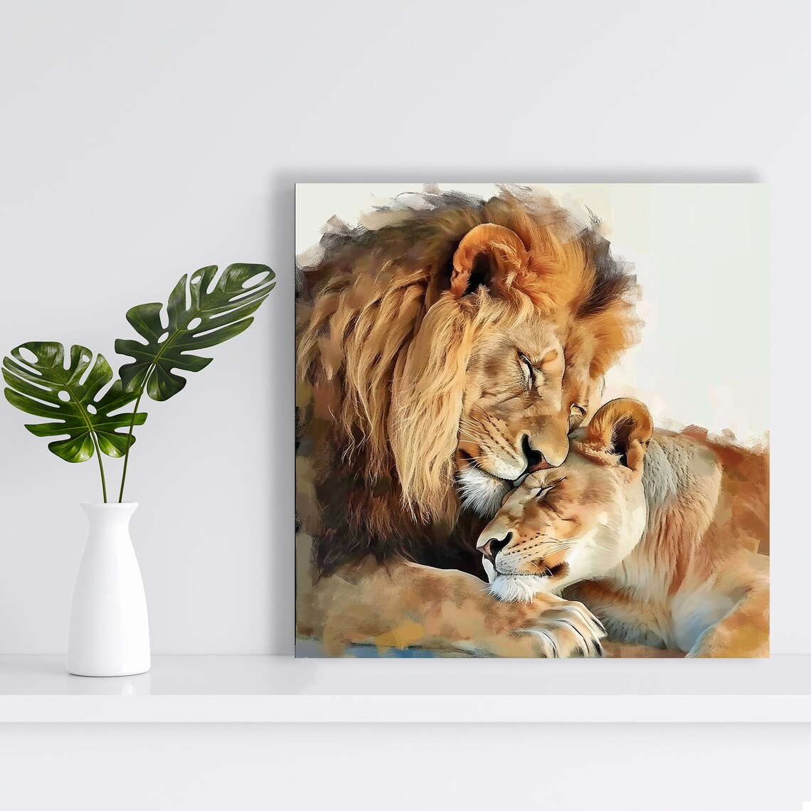 Majestic Lions Embrace Animal Nature Art Print - Image 2