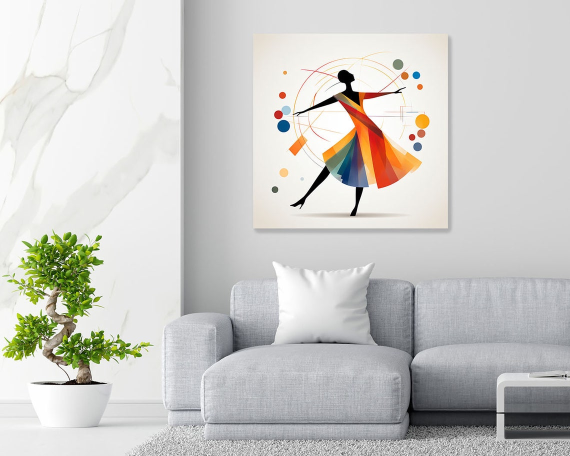 Dancer In Flowing Rainbow Dress Colorful Geometric Movement Art Poster - Image 2