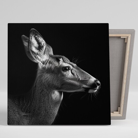 Elegant Deer Silhouette Portrait Black White Fine Art Animal Poster