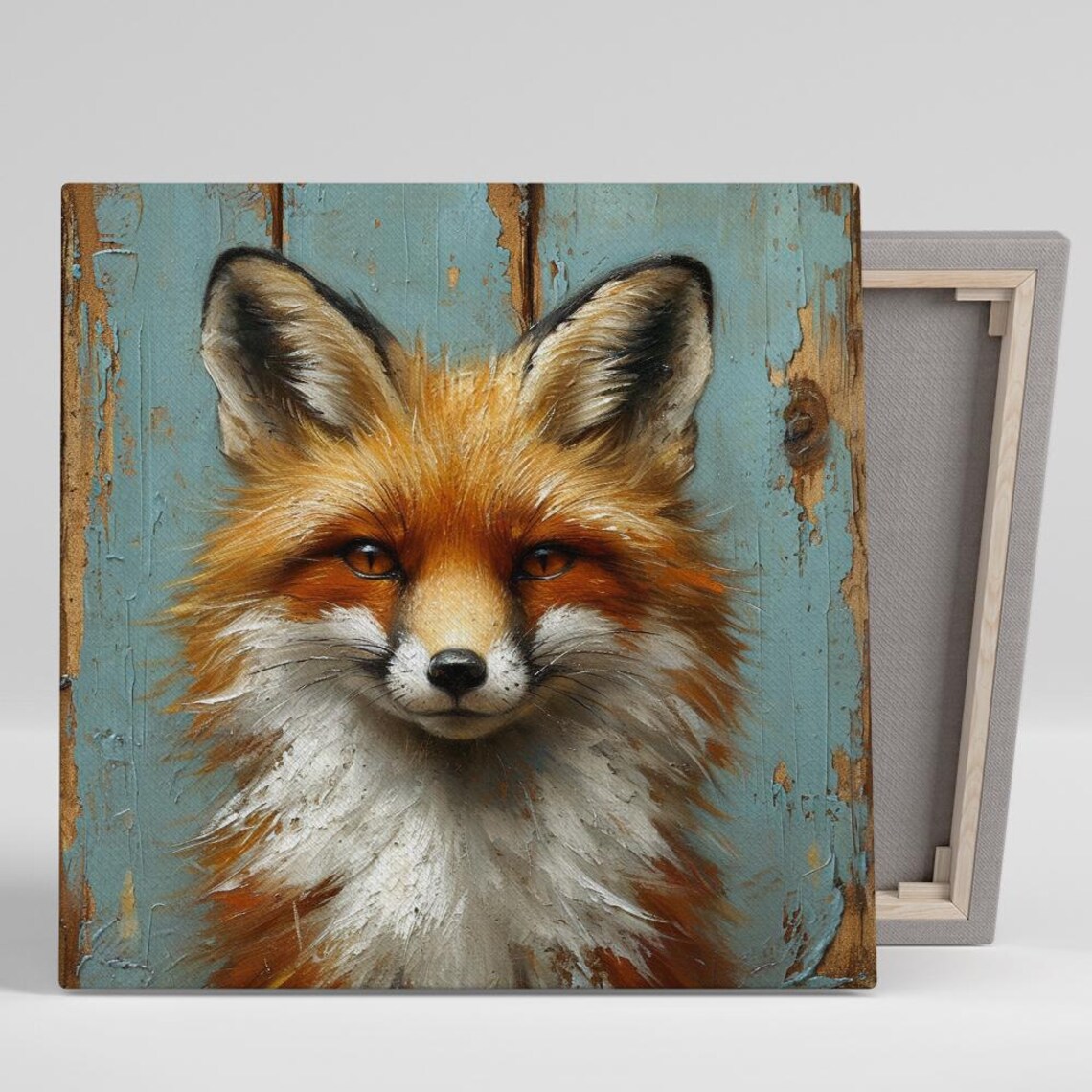 Foxy Gaze Rustic Animal Poster, Living Room Decor