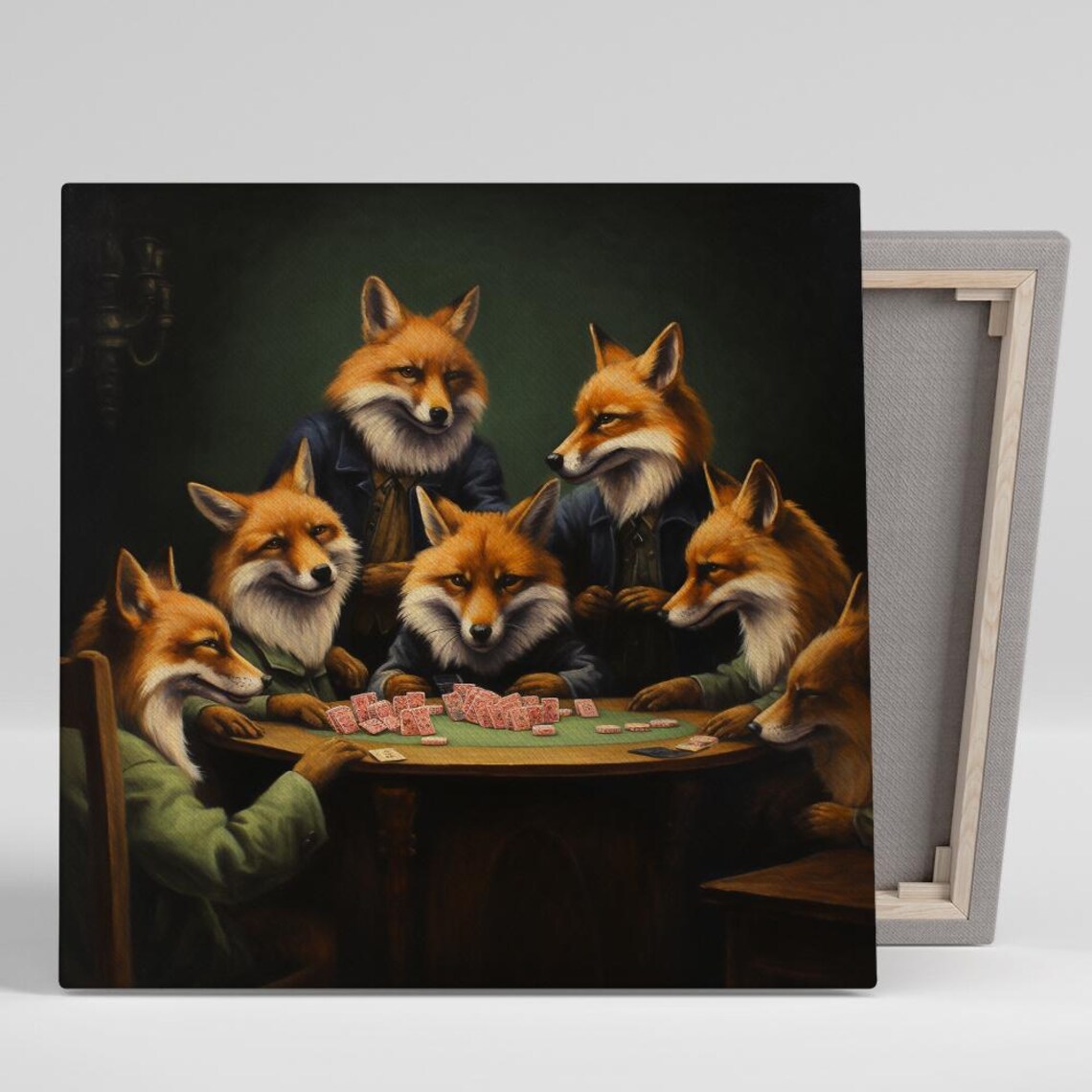 Cunning Foxes Poker Night, Vintage Rustic Art Print