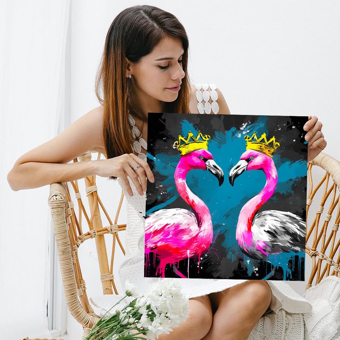 Royal Flamingo Pair With Golden Crowns Pop Art Graffiti Poster - Image 3