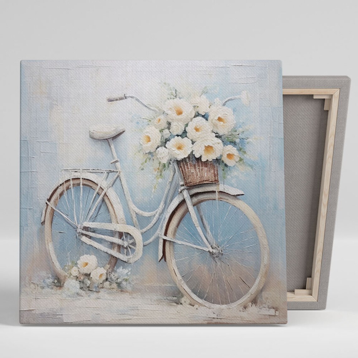 White Bicycle Basket Of Flowers Shabby Chic Vintage Floral Wall Poster