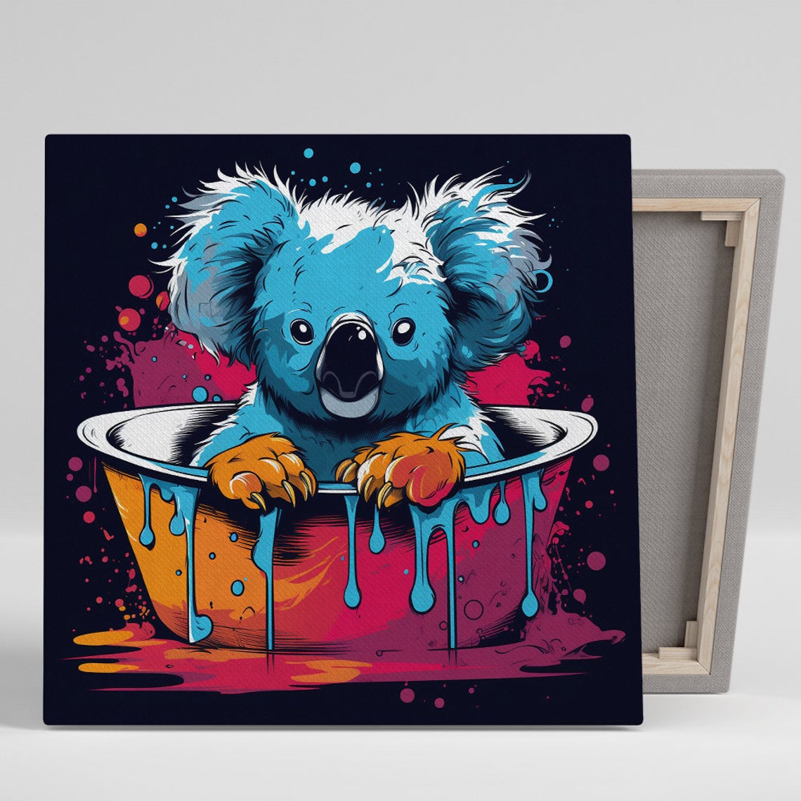 Blue Koala in Paint Bucket Psychedelic Pop Art Dripping Paint Poster