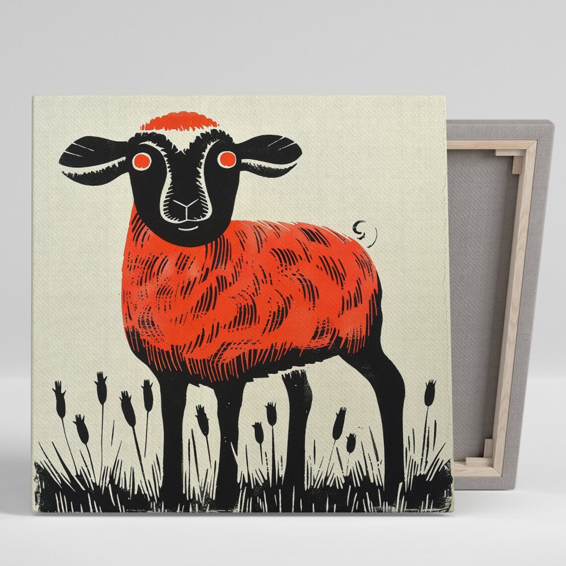 Red Sheep Retro Rustic Contemporary Art Print