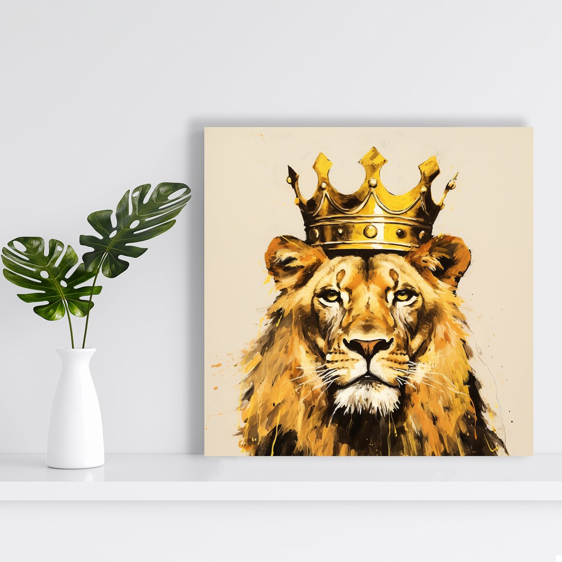 Regal Golden Lion Wearing Gold Crown Majestic Glam King Of Jungle Poster - Image 2