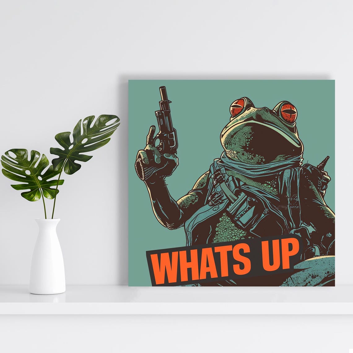 Armed Frog Whats Up Pop Art Comic Style Attitude Green Wall Poster - Image 2