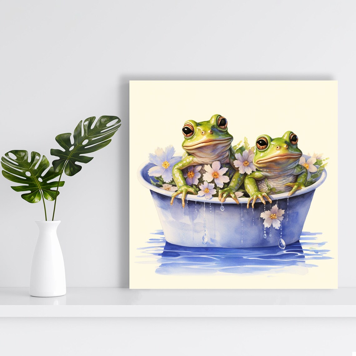 Froggy Flower Bath Art Print, Whimsical Rustic Decor - Image 2