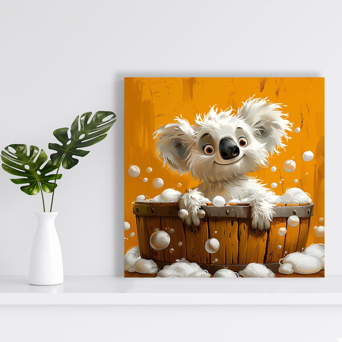 Happy Koala Bubble Bath Wooden Tub Cute Cartoon Animal Wall Poster - Image 2