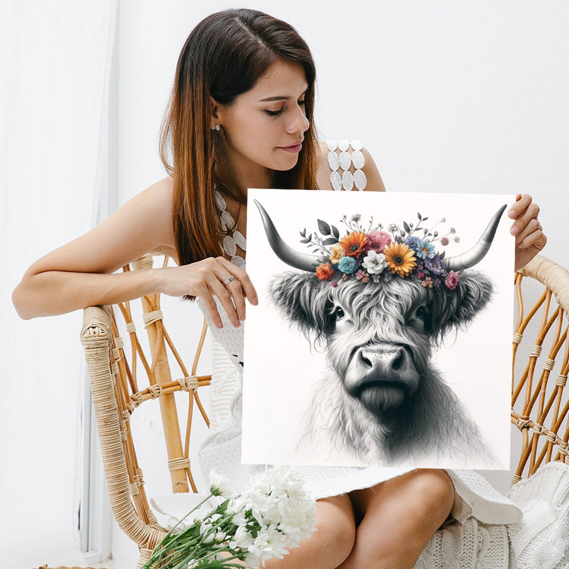 Floral Cow Bathroom Art Print, Funny Animal Decor - Image 3