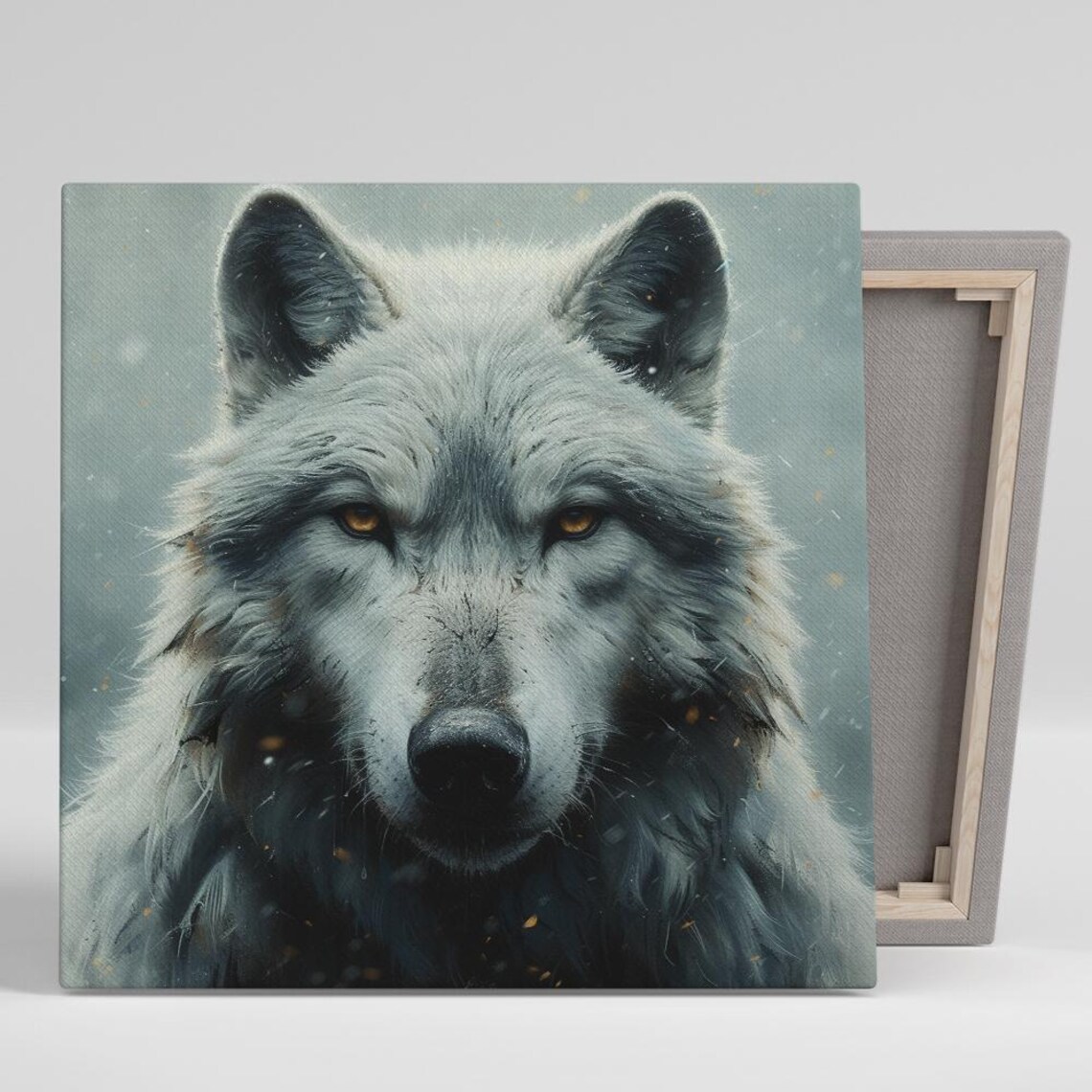 White Wolf Portrait Snowy Mist Amber Eyes Striking Wildlife Art Wall Poster