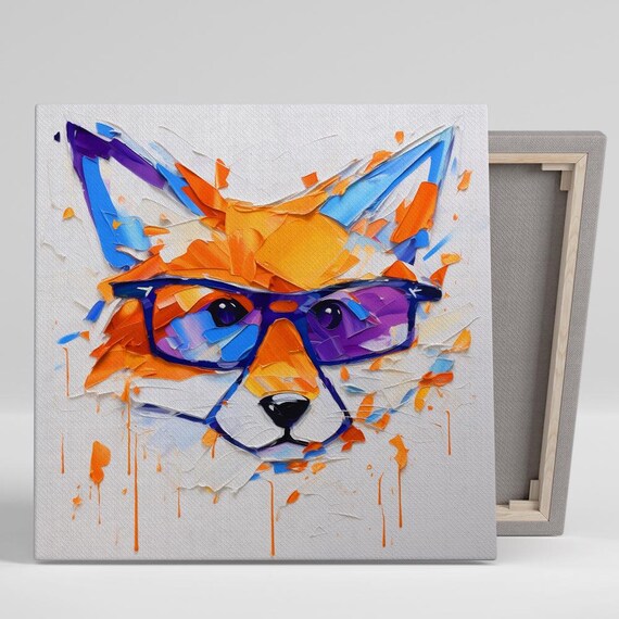 Hipster Fox With Purple Glasses Abstract Paint Splash Art Poster