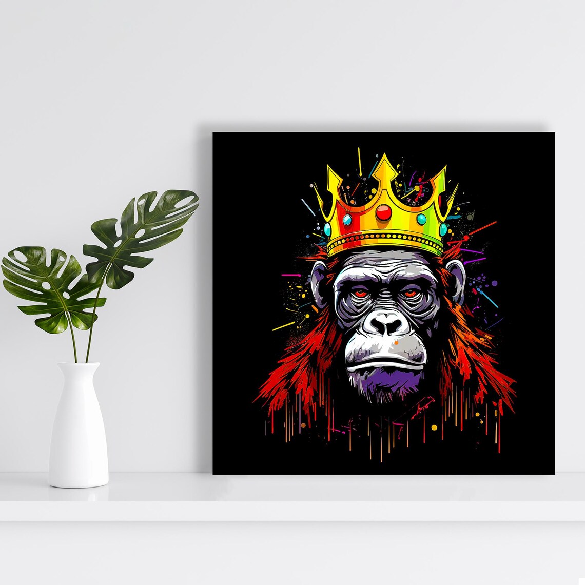 Regal Chimpanzee King Wearing Golden Crown Street Art Poster - Image 2