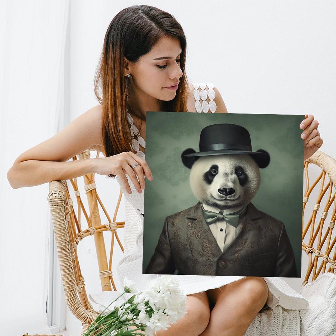 Dapper Panda Gentleman In Bowler Hat Suit Vintage Portrait Wall Poster - Image 3