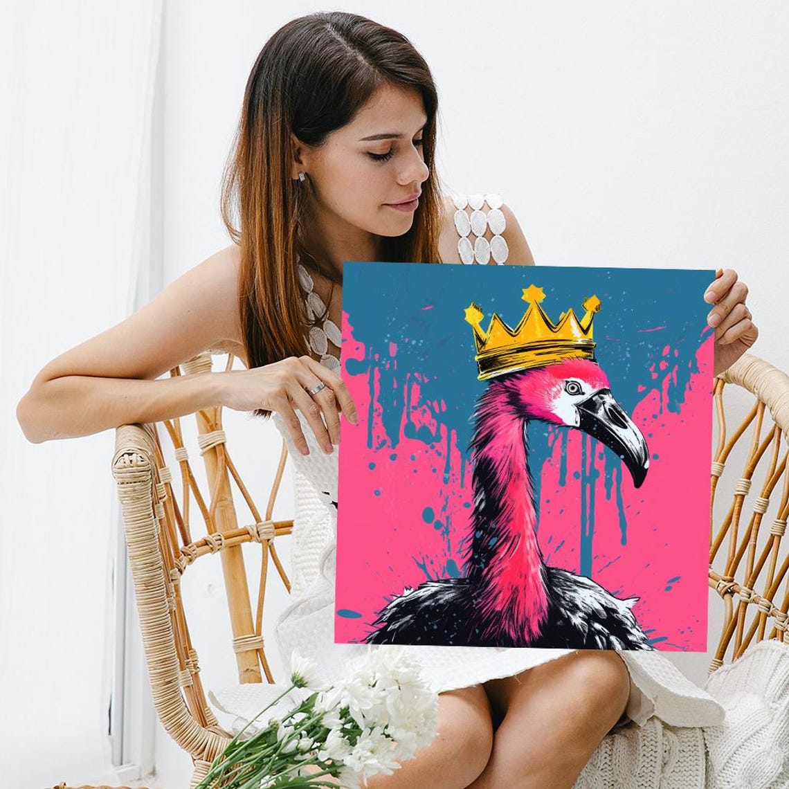 Regal Flamingo Art Or Poster Pop Art Street Art Decor Living Room Bedroom Game Room Wall Art Pink Blue Gold Black Animal Decor - Image 3