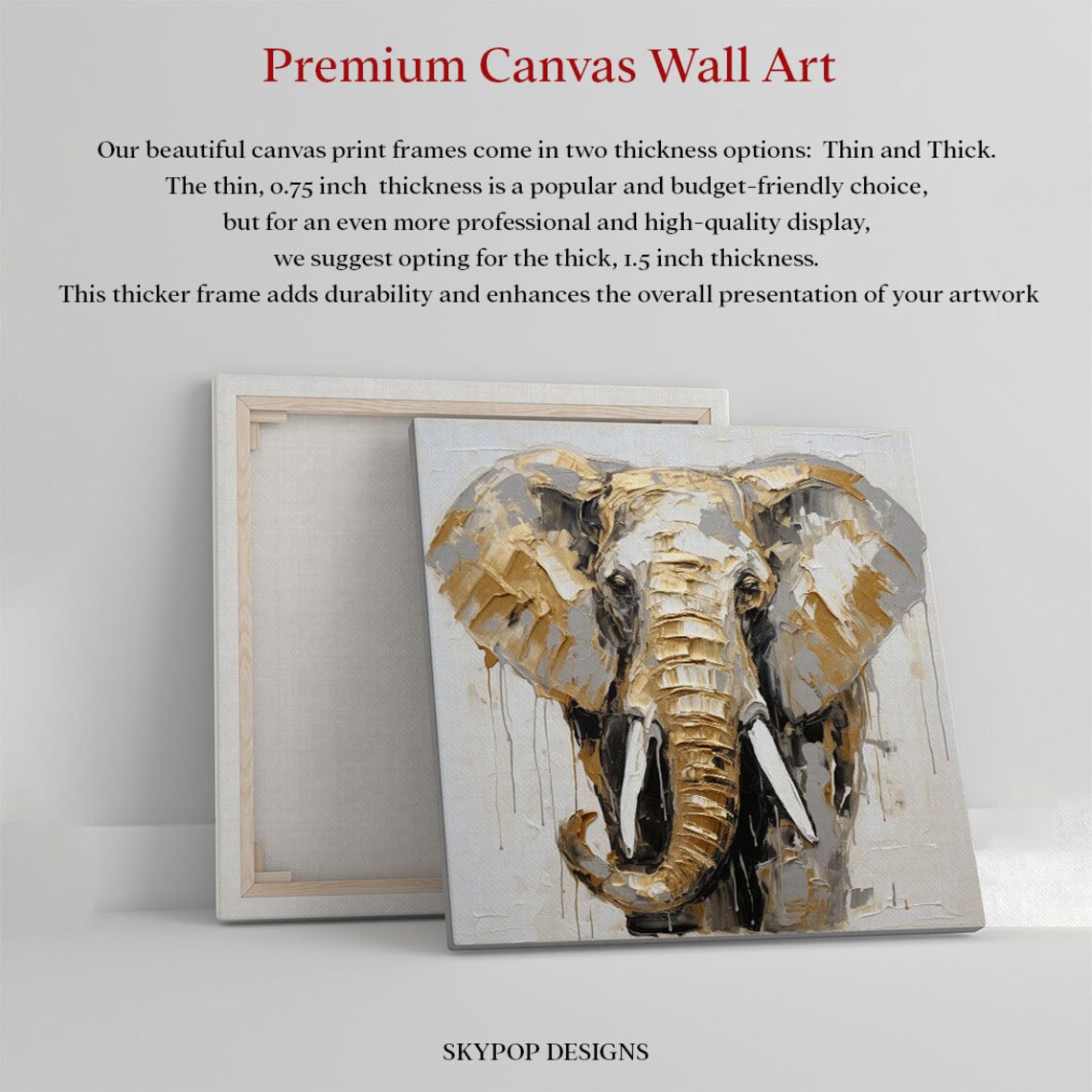Elephant Portrait White And Gold Elegant Wildlife Impasto Canvas Poster - Image 3