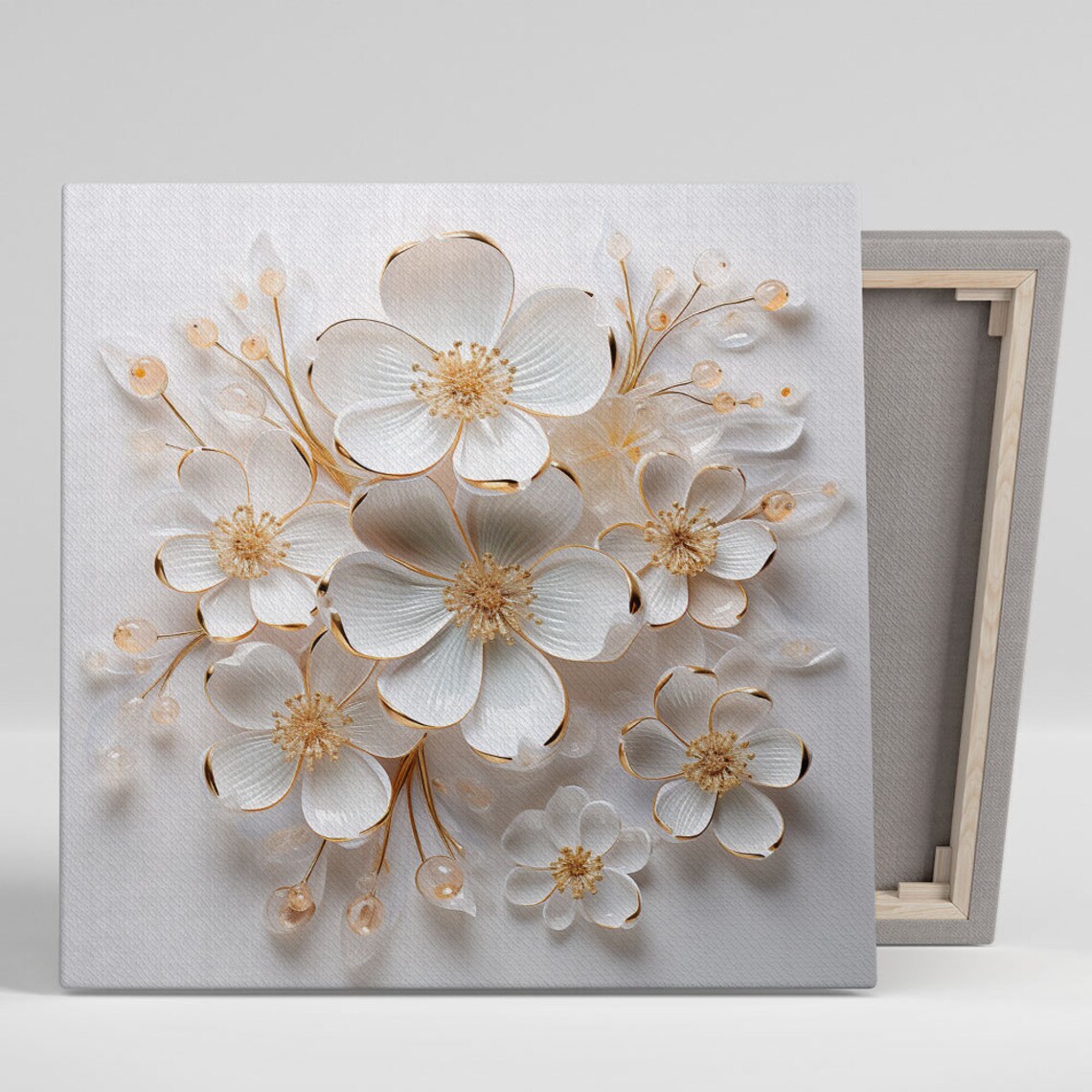 White And Gold Flower Botanical Wall Art Print