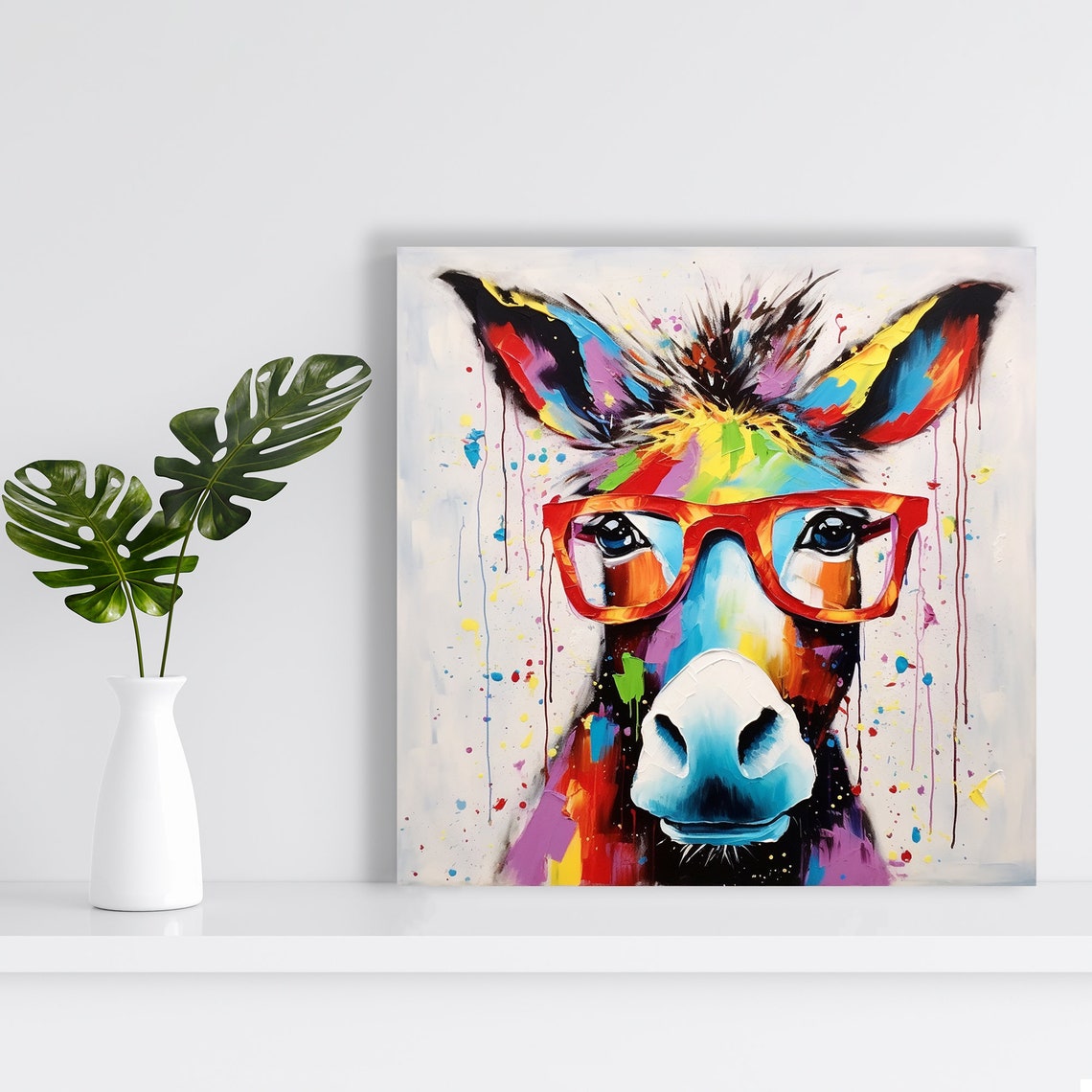 Donkey Wearing Red Glasses Paint Splatter Whimsical Fun Wall Poster - Image 2