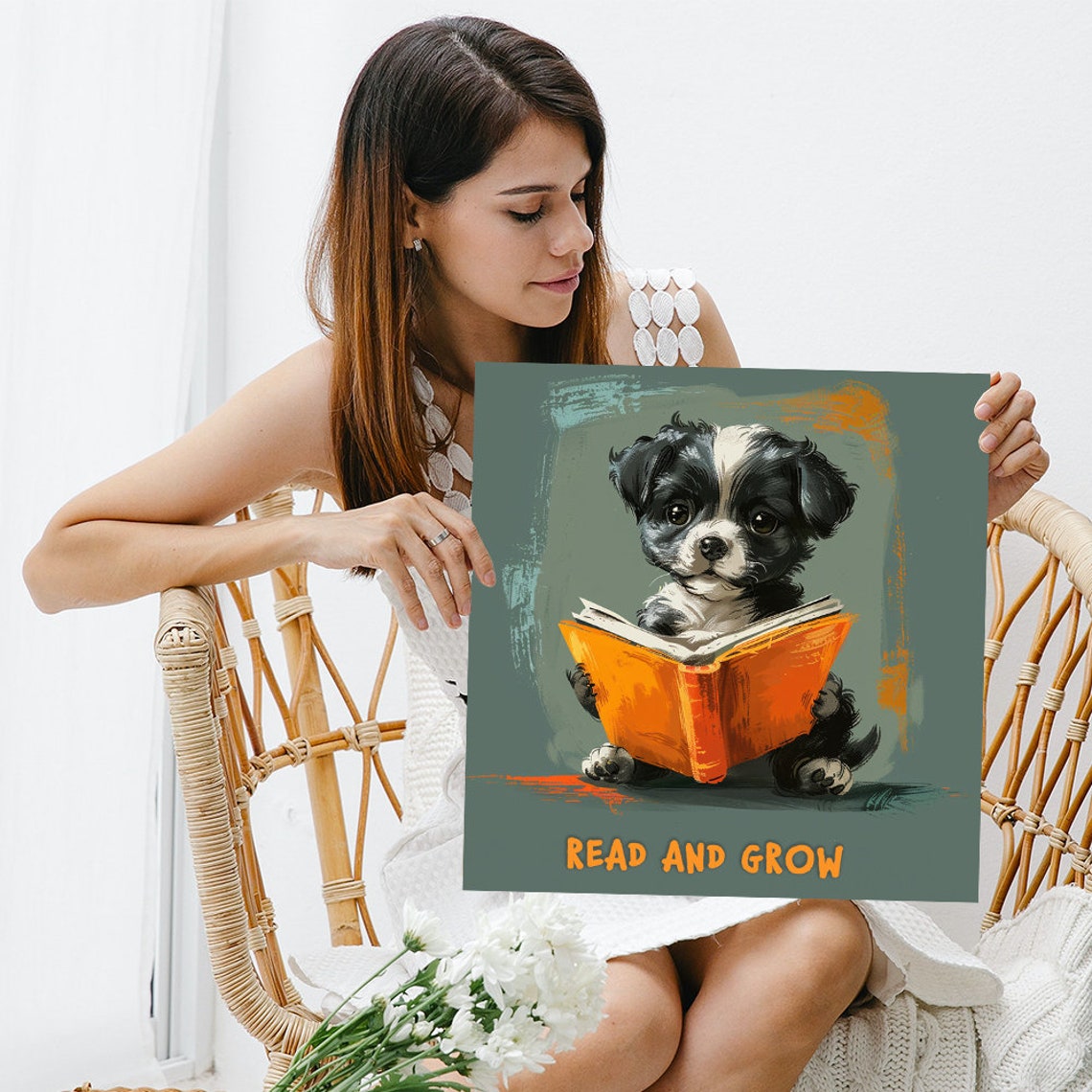 Cute Puppy Reading Book Read And Grow Quote Nursery Kids Poster - Image 3