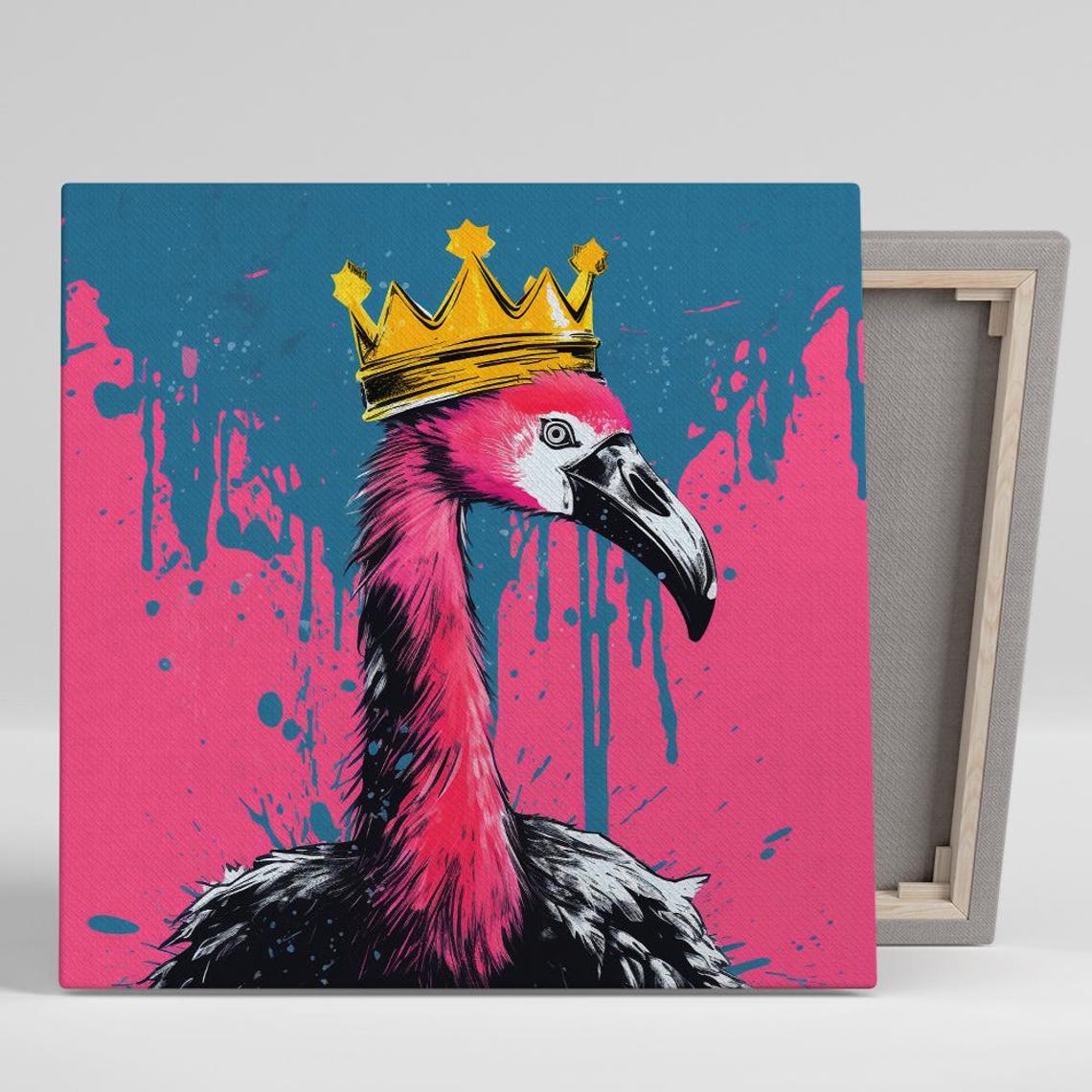 Regal Flamingo Art Or Poster Pop Art Street Art Decor Living Room Bedroom Game Room Wall Art Pink Blue Gold Black Animal Decor