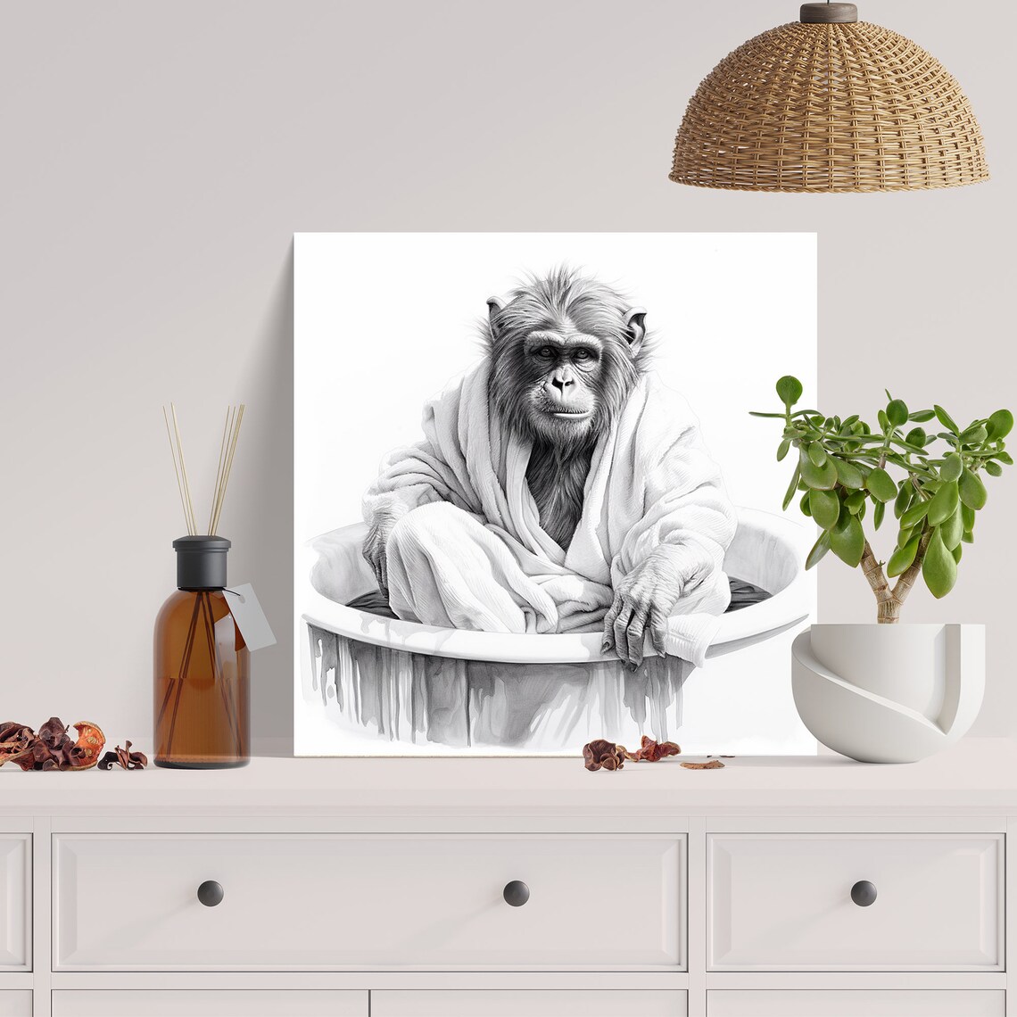 Monkey In Bathtub Funny Bathroom Wall Art Print - Image 2