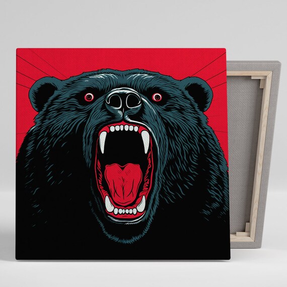Roaring Bear Head Red Eyes Fierce Street Pop Art Bold Game Room Poster