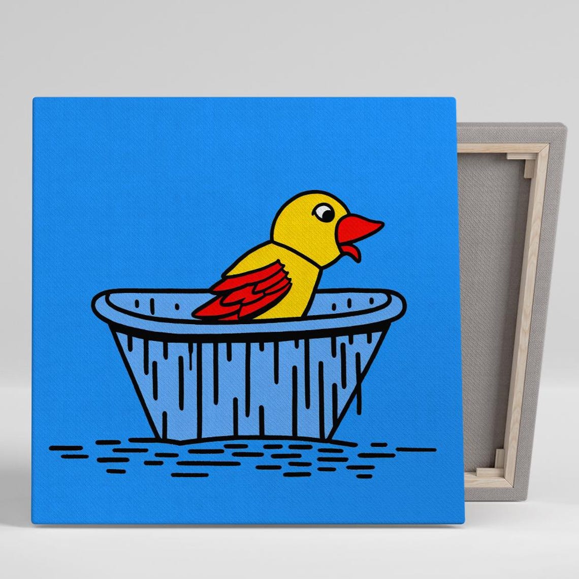 Yellow Rubber Duck Bathtub Bold Blue Pop Art Bathroom Wall Poster